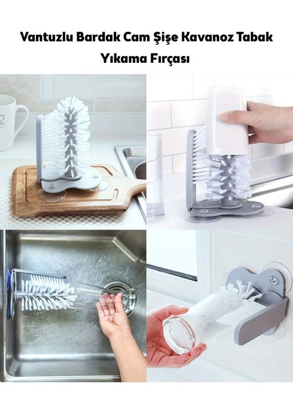 Vantuzlu Lavabo Bardak ve Şişe Yıkama Fırçası, Cam, Kavanoz ve Tabak Temizlik Fırçası fırsatları