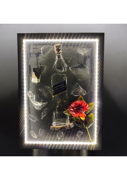 Çerçeve Tablo Kırık Şişe El Izi Dizayn Johnnıe Walker Epoksi Tablo