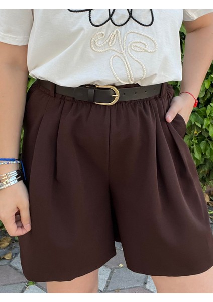 Kahverengi, Kemer Detaylı, Şehir Boy Şort