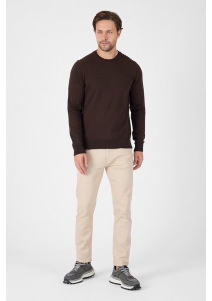 Kahverengi Saf %100 Pamuk Erkek Bisiklet Yaka Triko Kazak fiyatları