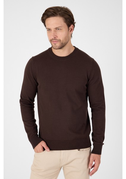 Kahverengi Saf %100 Pamuk Erkek Bisiklet Yaka Triko Kazak fırsatları