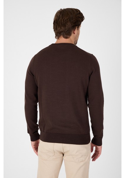 Kahverengi Saf %100 Pamuk Erkek Bisiklet Yaka Triko Kazak indirimleri