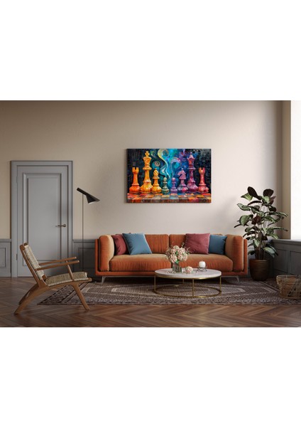 Satranç Renkli Baskı Kanvas Tablo