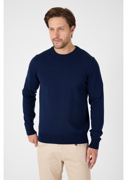 Lacivert Saf %100 Pamuk Erkek Bisiklet Yaka Triko Kazak fırsatları