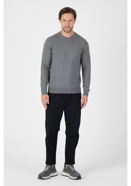 Gri Saf %100 Pamuk Erkek Bisiklet Yaka Triko Kazak fiyatları