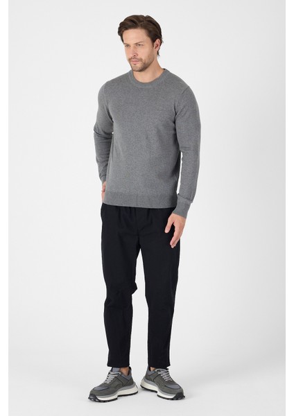 Gri Saf %100 Pamuk Erkek Bisiklet Yaka Triko Kazak modelleri