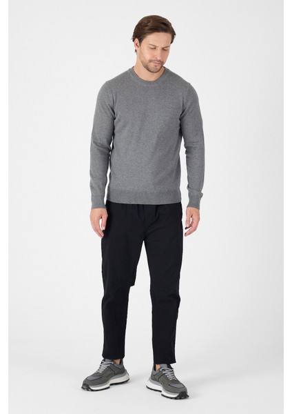 Gri Saf %100 Pamuk Erkek Bisiklet Yaka Triko Kazak fırsatları