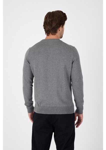 Gri Saf %100 Pamuk Erkek Bisiklet Yaka Triko Kazak indirimleri