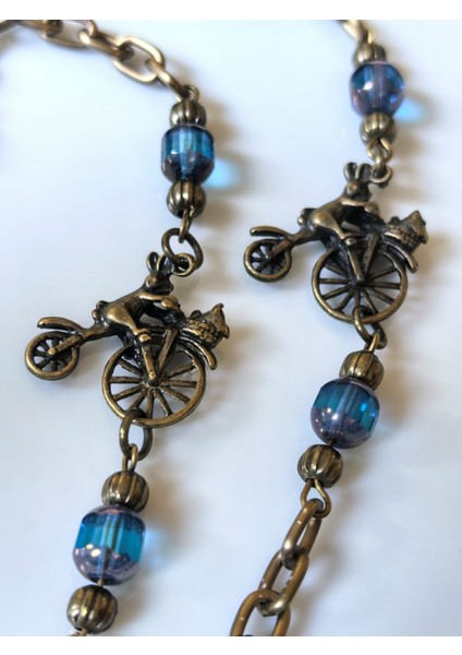 Gözlük Zinciri Unisex Antik Altın Zincirli Turkuaz Gerçek Kristal Taşlı Bisiklet Figürlü Gözlük Askısı fırsatları