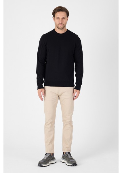 Siyah Saf %100 Pamuk Erkek Bisiklet Yaka Triko Kazak fiyatları