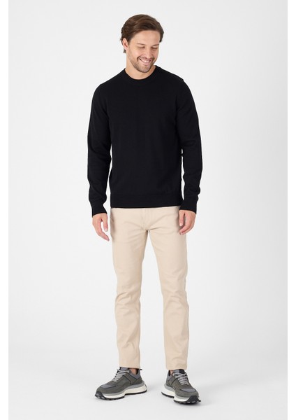 Siyah Saf %100 Pamuk Erkek Bisiklet Yaka Triko Kazak modelleri