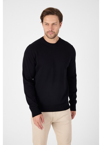 Siyah Saf %100 Pamuk Erkek Bisiklet Yaka Triko Kazak fırsatları