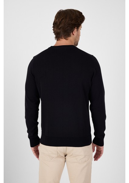 Siyah Saf %100 Pamuk Erkek Bisiklet Yaka Triko Kazak indirimleri