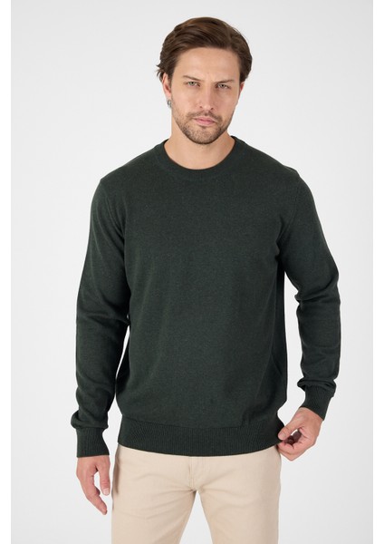 Haki Saf %100 Pamuk Erkek Bisiklet Yaka Triko Kazak