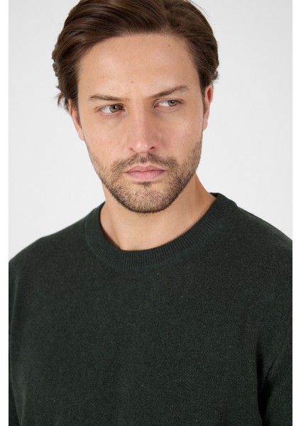 Haki Saf %100 Pamuk Erkek Bisiklet Yaka Triko Kazak