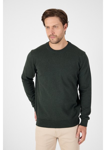 Haki Saf %100 Pamuk Erkek Bisiklet Yaka Triko Kazak