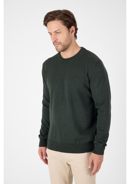 Haki Saf %100 Pamuk Erkek Bisiklet Yaka Triko Kazak