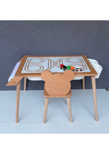 Çocuk Aktivite Masası, Kum Ve Su Etkinlikleri Masası -kutu Ve Tren Hediyeli 1 Sandalyeli - Ms114