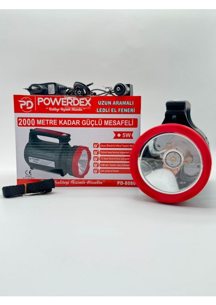 Powerdex PD-8080 USB Çıkışlı Ledli Şarjlı El Feneri