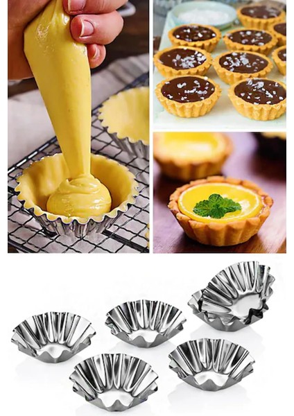 12 Adet Paslanmaz Mini Kek Kalıbı, Cupcake, Tart, Tartolet, Brownie, Topkek, Muffin Kalıbı