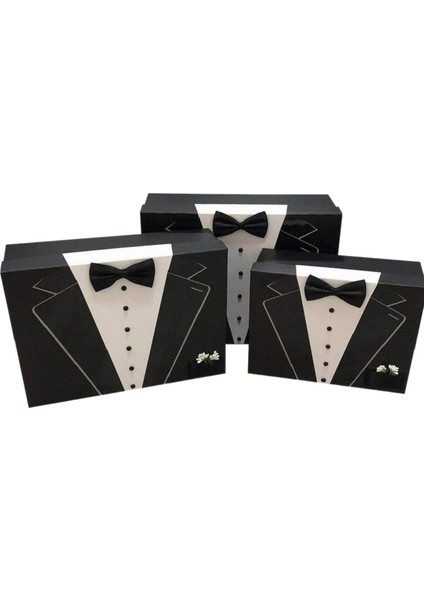 Erkek Damat Bohçası Seti Için 3'lü Kutu ve Papyon Kutulu Cüzdan Kemer Çorap Saat Kartlık Seti fiyatları