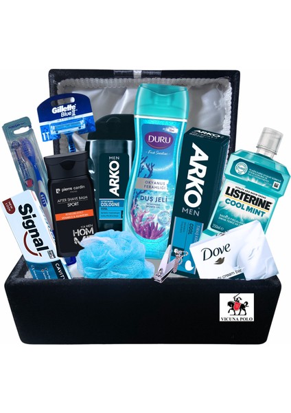 Erkek Damat Bohçası Için Tıraş Bakım Ürünleri ve Nişan Bohça Sandığı 11 Parça
