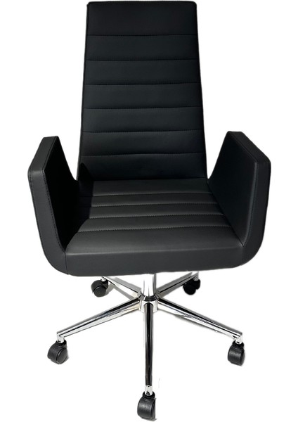 Krom Metal Lüx Yıldız Ayaklı Deri Döşeme | Ofis Koltuğu, Bekleme Koltuğu, Misafir Koltuğu (Ayarlanabilir) Maria