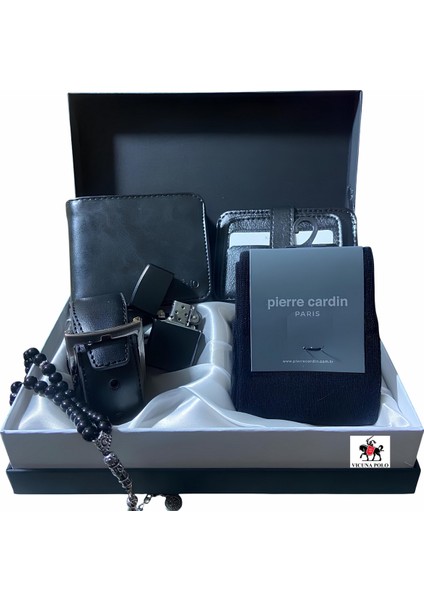Damat Bohçası Için Kemer Cüzdan Kartlık Pierre Cardin Çorap Çakmak Seti