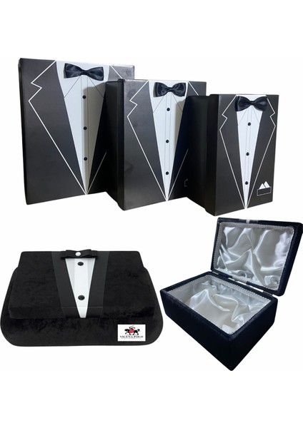 Büyük Boy 3lü Damat Bohça Kutusu ve Damat Sandığı(Çeyiz Bohça Seti 4 Lü Set)