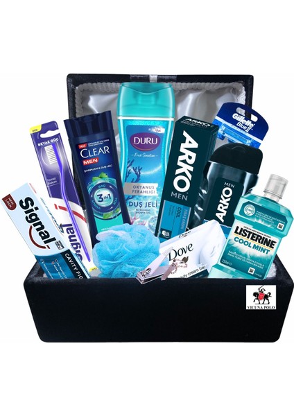 Erkek Damat Bohçası Için Damat Sandığı ve Tıraş Bakım Ürünleri 12 Parça