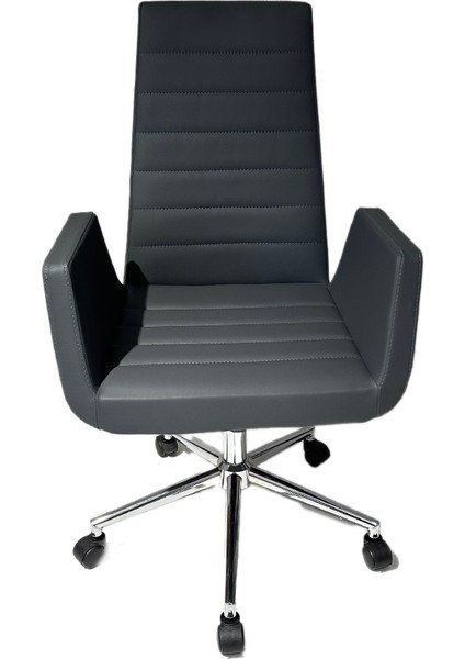 Krom Metal Lüx Yıldız Ayaklı Deri Döşeme | Ofis Koltuğu, Bekleme Koltuğu, Misafir Koltuğu (Ayarlanabilir) Maria