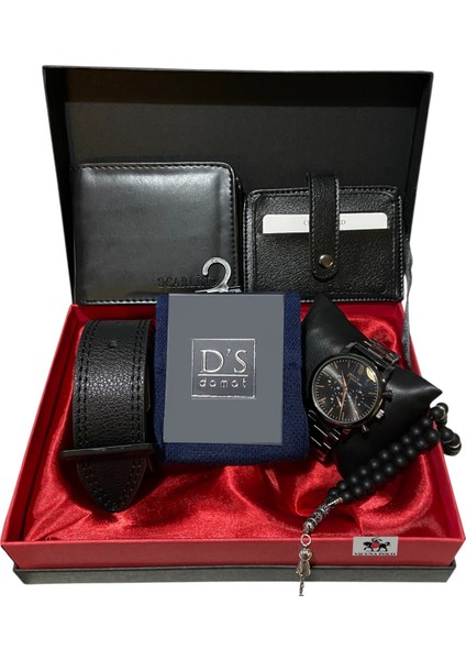 Damat Erkek Damat Bohçası Seti Için Düz Deri Kutulu Cüzdan Kemer Çorap Saat Kartlık Seti