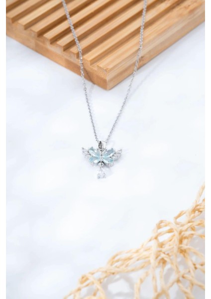 Vintage Kelebek Mavi Kolye