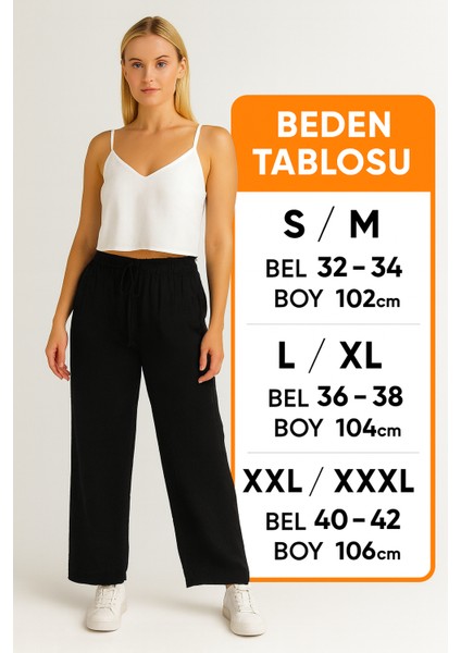 Taş Rengi / Krem Rahat Palazzo Pantolon - %100 Pamuk Müslin - Lastikli & Bağcıklı indirimleri