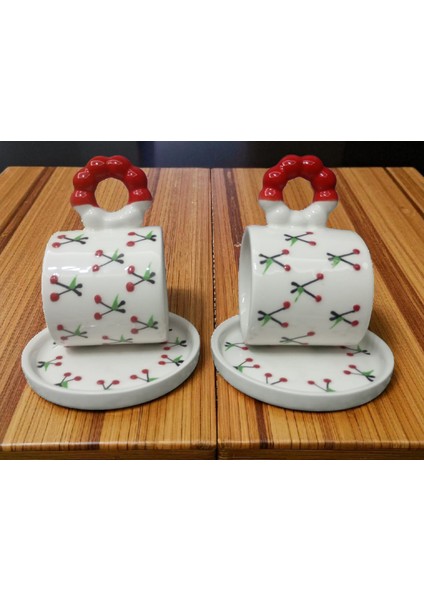 El Yapımı Kiraz Desenli Renkli Kulplu Double Kahve Fincanı 2'li Takım fiyatları