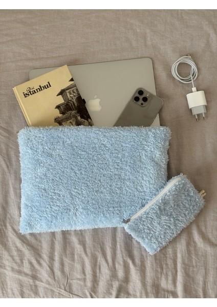 Mavi Teddy Peluş 13-14-15-16 Inç Uyumlu MacBook Kılıf, Bilgisayar Laptop Çantası, Evrak ve Kitap Çantası