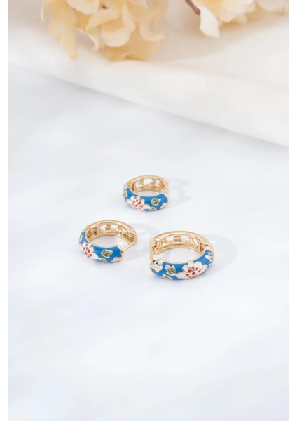 Mineli Çiçek Desen Renkli Küpe