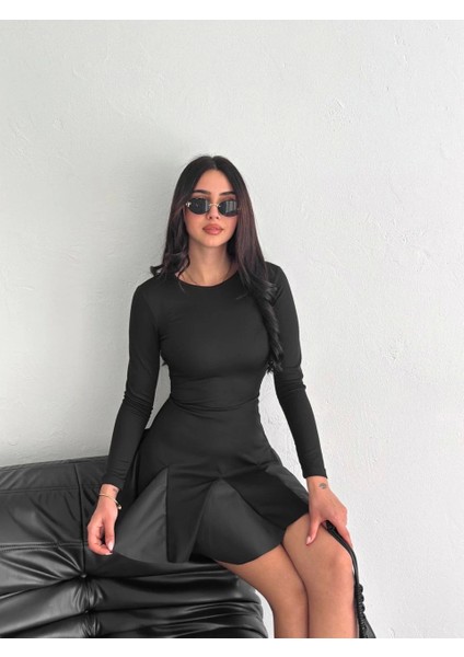 Eteği Kloş Crep Mini Elbise Siyah fiyatları