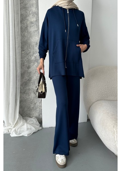 Kadın Modal Penye Oversize Kapüşonlu Tesettür Tunik Takım 1108