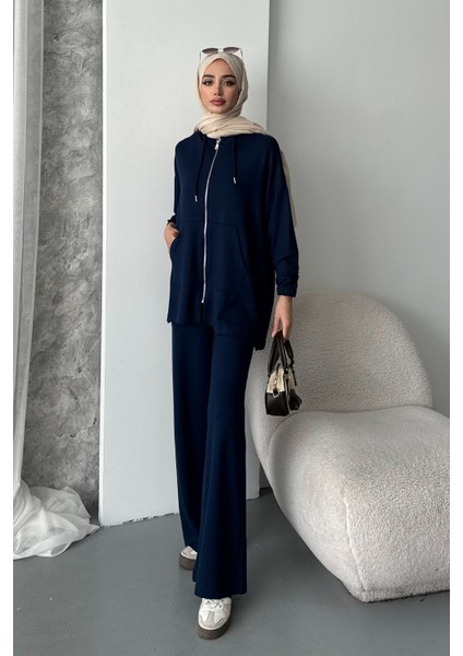 Kadın Modal Penye Oversize Kapüşonlu Tesettür Tunik Takım 1108