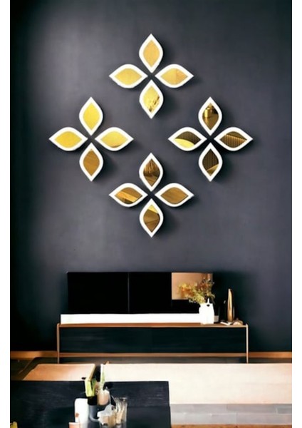 Beyaz - Gold Renkli Dekoratif Su Damlası Formunda 16’lı Duvar Ayna Seti - 12X8 cm fiyatları