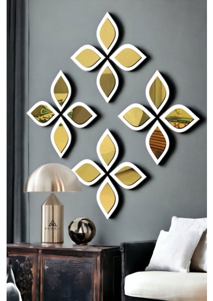 Beyaz - Gold Renkli Dekoratif Su Damlası Formunda 16’lı Duvar Ayna Seti - 12X8 cm fırsatları