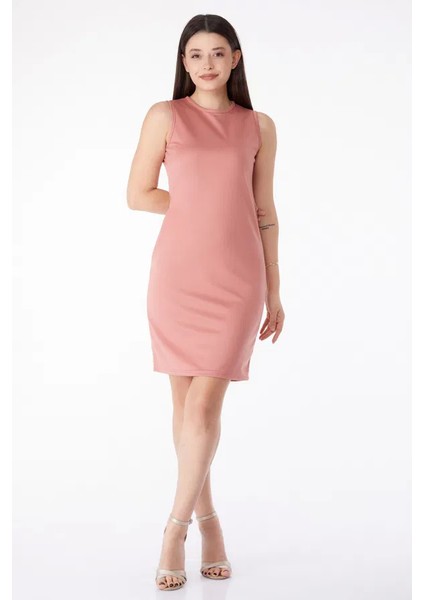 Bisiklet Yaka Kadın Mini Elbise Pembe