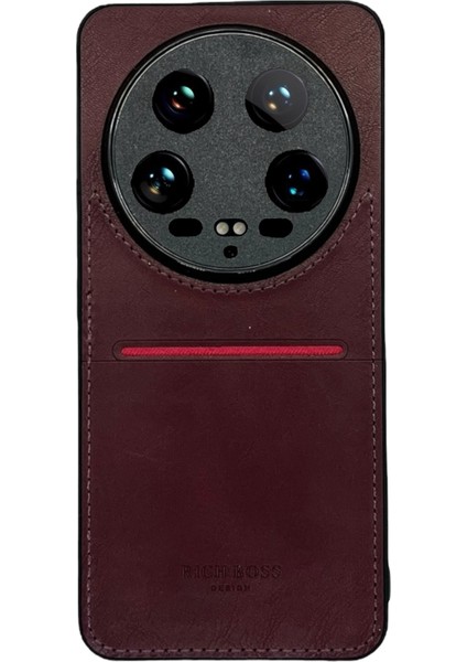 Xiaomi Mi 14 Ultra Deri Kartlıklı Lüks Kılıf Koyu Kırmızı