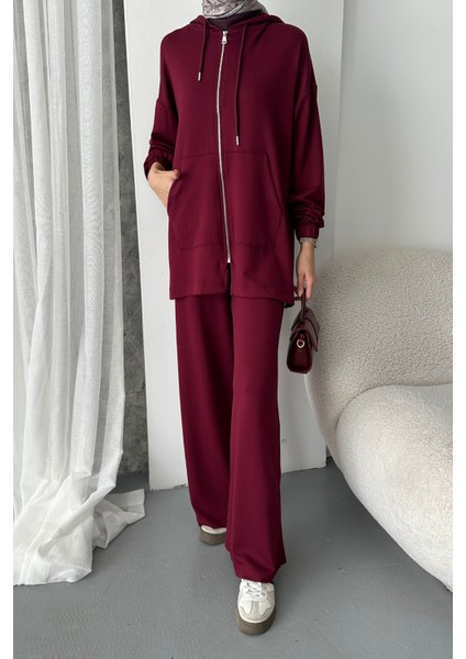 Kadın Modal Penye Oversize Kapüşonlu Tesettür Tunik Takım 1108