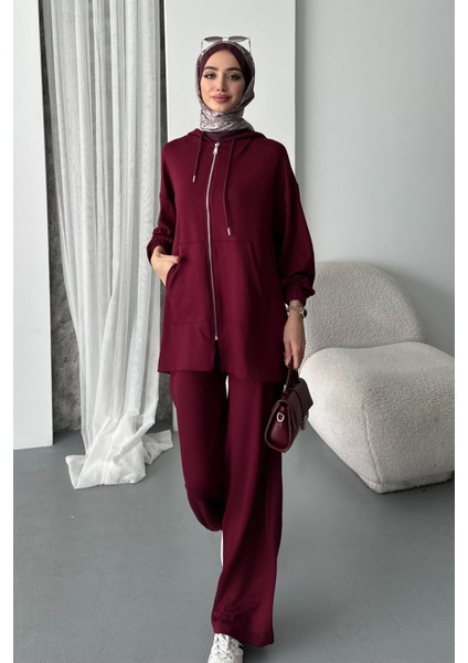 Kadın Modal Penye Oversize Kapüşonlu Tesettür Tunik Takım 1108
