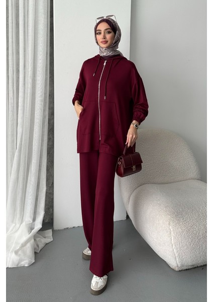 Kadın Modal Penye Oversize Kapüşonlu Tesettür Tunik Takım 1108