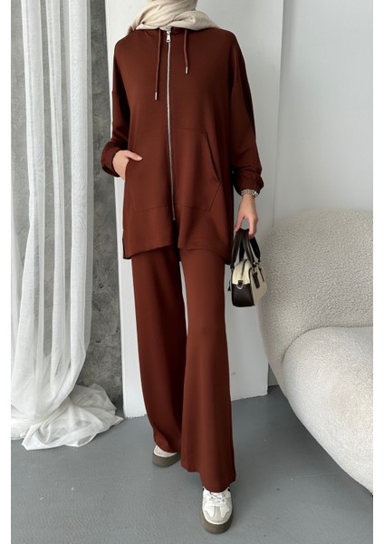 Kadın Modal Penye Oversize Kapüşonlu Tesettür Tunik Takım 1108