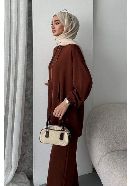 Kadın Modal Penye Oversize Kapüşonlu Tesettür Tunik Takım 1108 modelleri