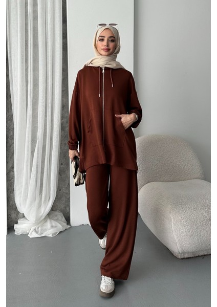 Kadın Modal Penye Oversize Kapüşonlu Tesettür Tunik Takım 1108 fırsatları